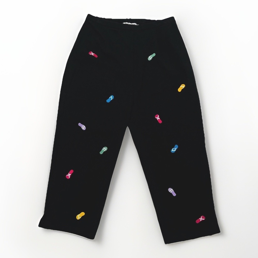 Flip Flop Pants NWT Womens M Richard & Co‎ Embroidered Crop VTG Pull On Beachy